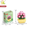 A set of 112 pink and green flower succulent building blocks for desktop plant decor.