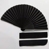 Elegant black folding hand fan with bamboo frame shown in a fan shape.