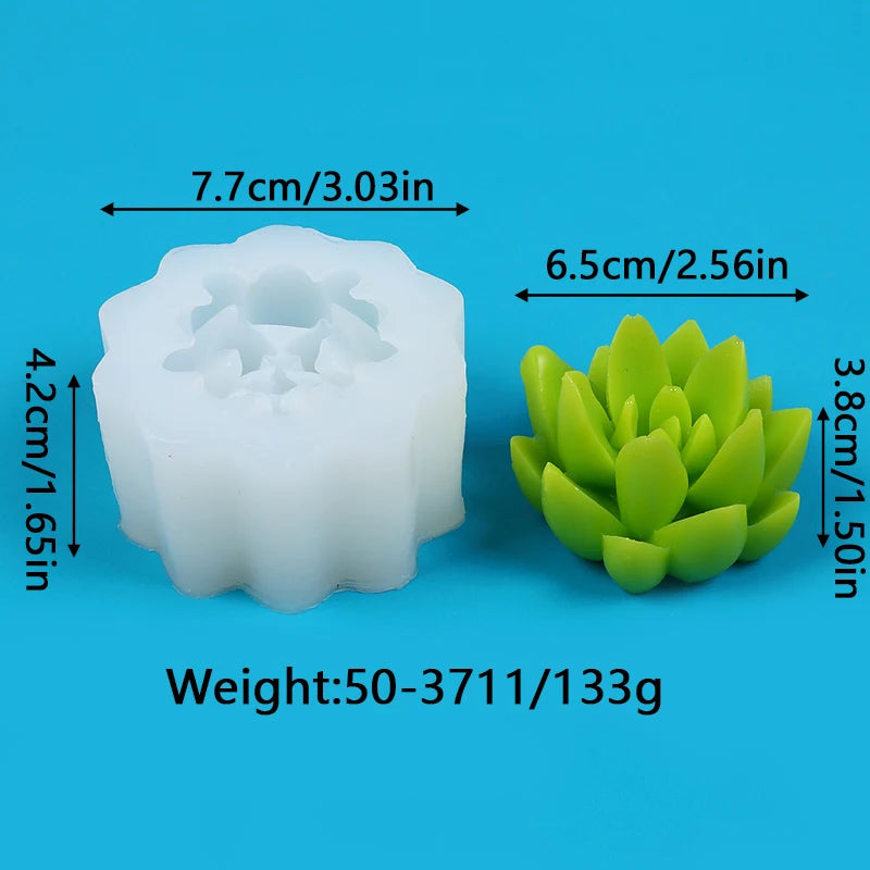 A white silicone mold shaped like a cactus or succulent, shown next to the finished green product.
