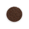 A clear plastic container filled with dark brown Czech glass seed beads for jewelry making