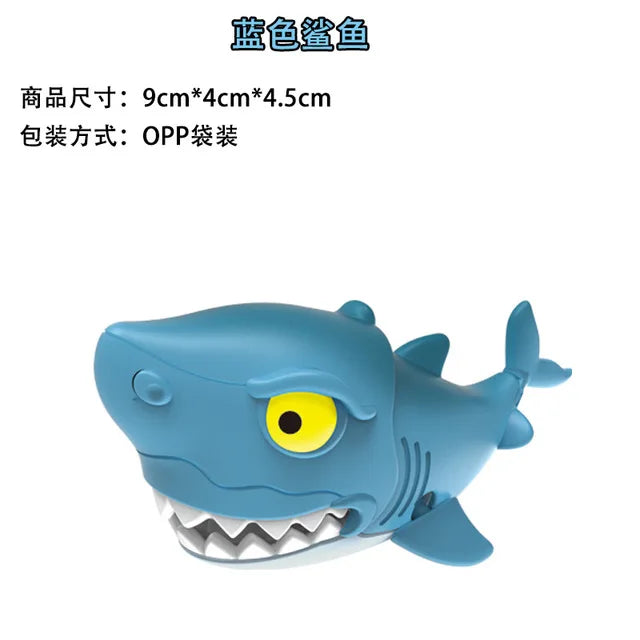 A blue plastic dinosaur fidget toy with a fierce expression and visible teeth.
