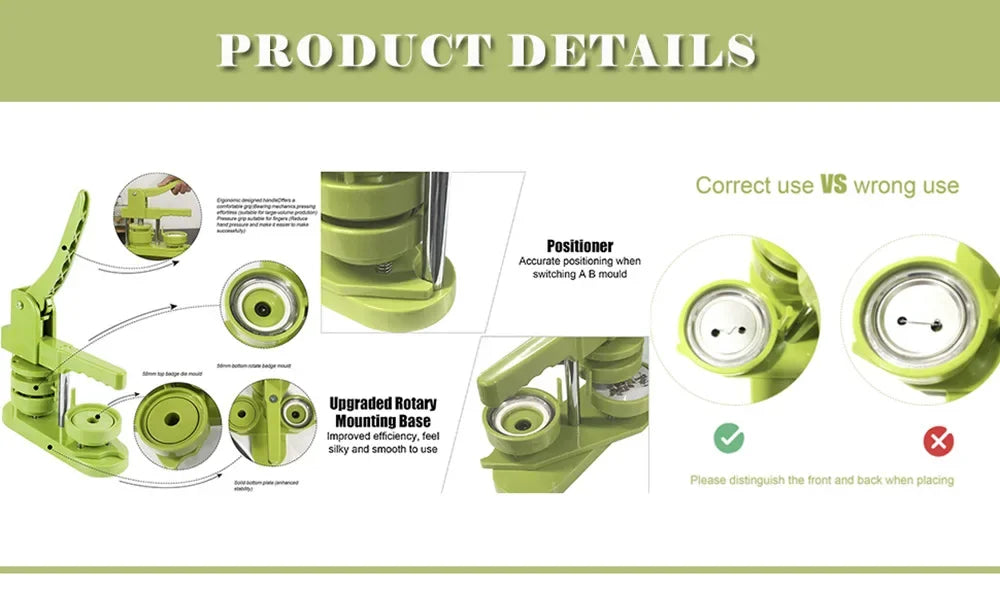 DIY Button Maker Machine Kit with Interchangeable Molds – 5 Sizes