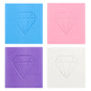 Four blocks of diamond painting clay in blue, pink, purple, and white showing a diamond shape.