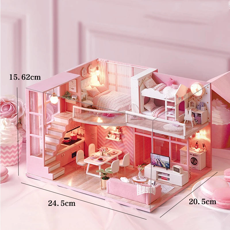 DIY Wooden Dollhouse Kit with Miniature Furniture – 3D Puzzle Craft Set