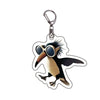 Acrylic keychain featuring a cartoon bird design with sunglasses and a speech bubble.