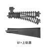 A black metal rail track assembly for a Q1 lift mechanism.