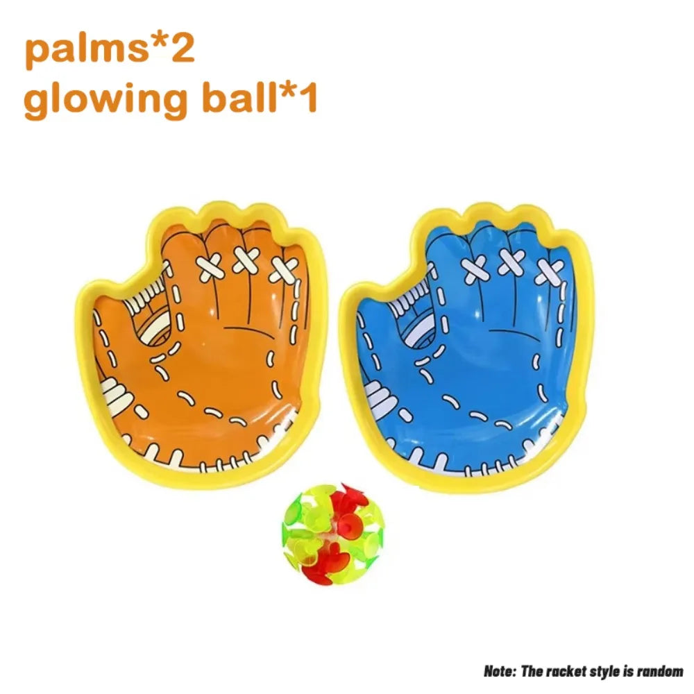 Cartoon Suction Cup Catch & Throw Racket Toy Set with Glowing Ball