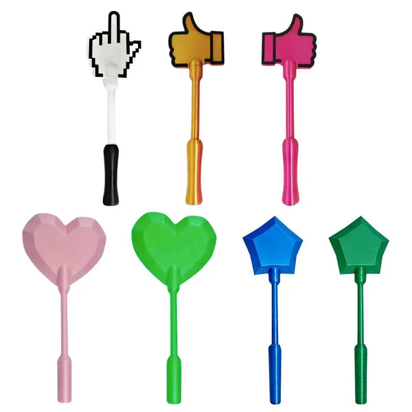 A collection of colorful tap to pay card holders featuring various hand shapes and designs.
