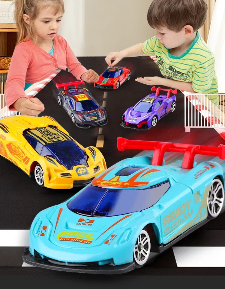 A collection of temperature-sensitive color changing pull-back racing cars in various colors and sizes.