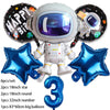 Outer space astronaut party décor set featuring a helmet, space suit, and various sized balloons