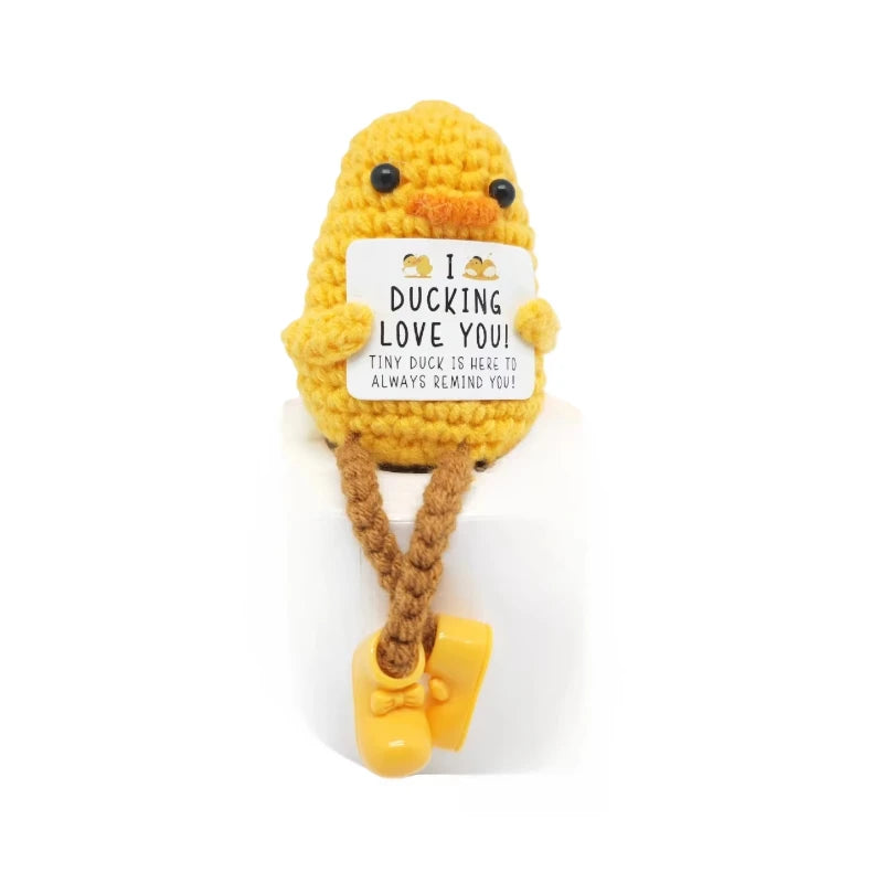 Handmade Knitted Coffee Doll with Card – Funny Crochet Desk Decor