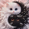 Diamond painting of a yin yang cat face, featuring white and black patterns.