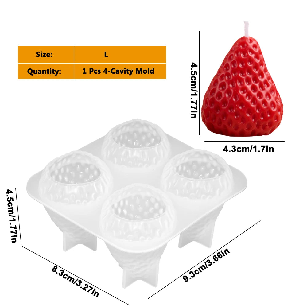 A set of five white silicone molds shaped like strawberries for crafting projects