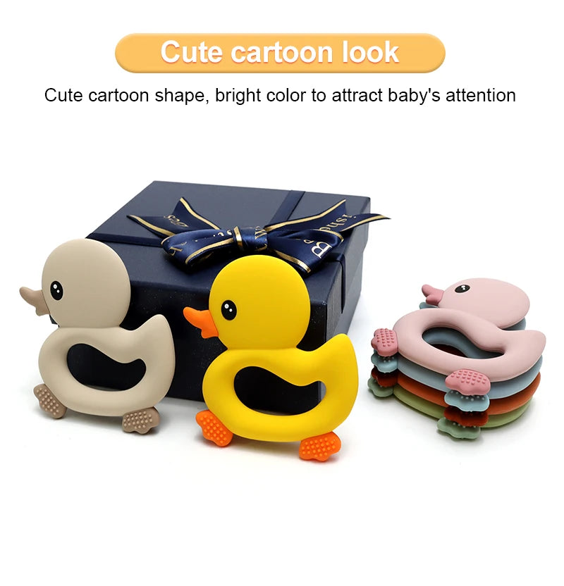 Adorable Duck Silicone Baby Teether with Clip