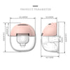 A pink hands-free wearable breast pump device shown with its dimensions and components.