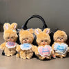 A set of three fluffy brown bunny plush toys with pink ears and hearts, used as keychain charms.