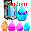 A collection of bright, translucent blue and pink glitter squishy toys in various shapes and colors.