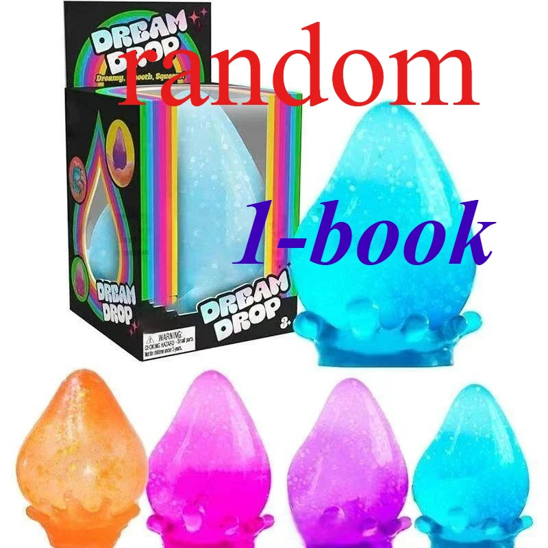 A collection of bright, translucent blue and pink glitter squishy toys in various shapes and colors.