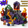 A set of 48 pattern blocks and various pieces for building a structure, including a tower and surrounding terrain.