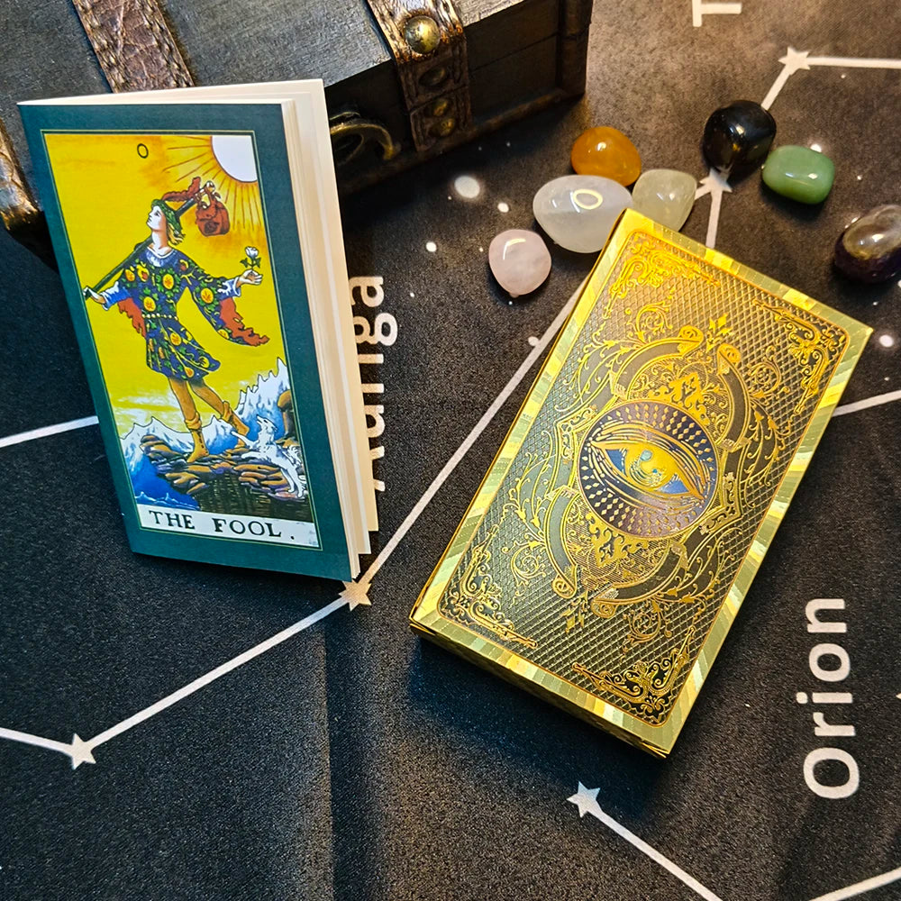 Gold Foil Waterproof Tarot Card Deck with Guidebook