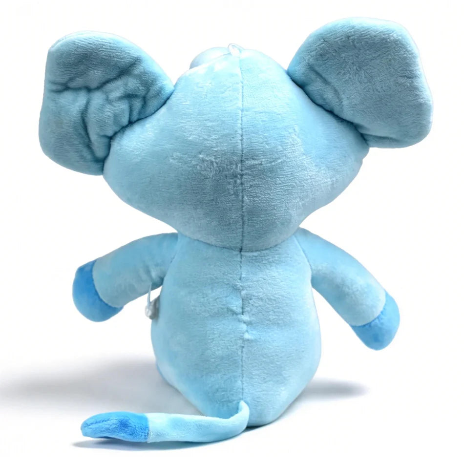 A light blue plush doll resembling a cat with large ears and a soft body.