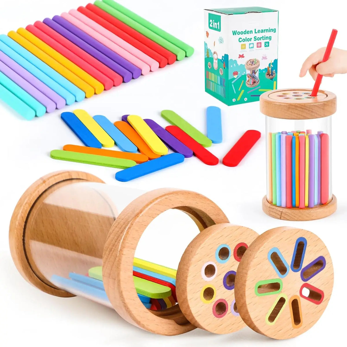 Wooden Color Sorting Toy for Toddlers – Montessori Fine Motor Skills Game