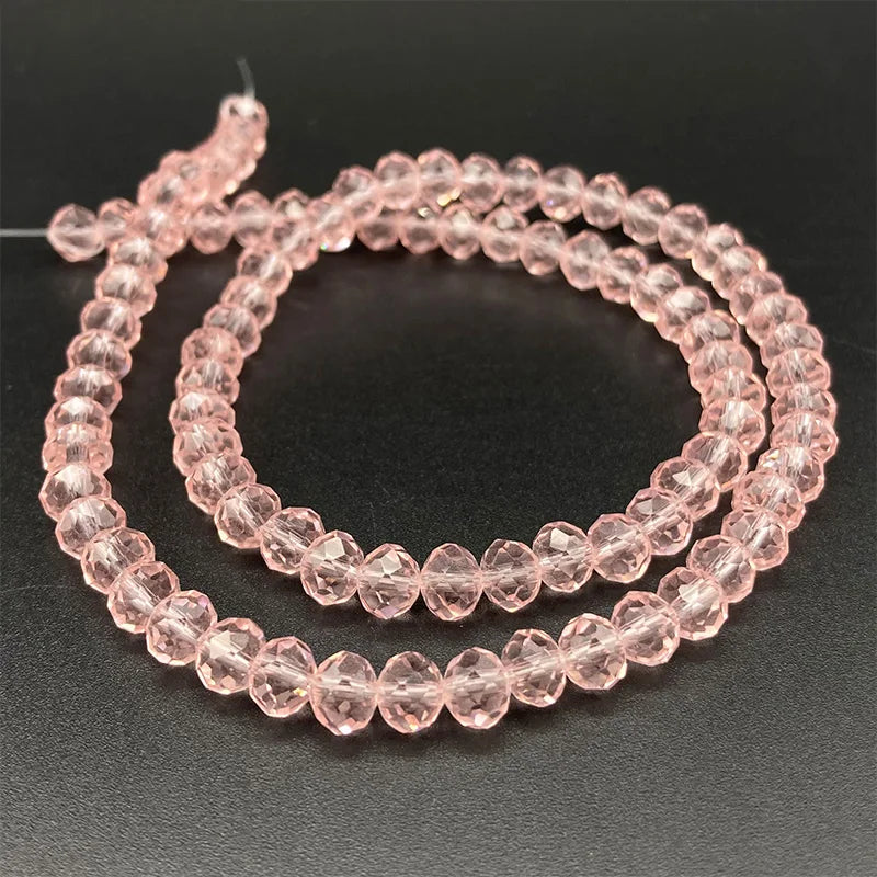 Pink faceted crystal beads strung into two strands for jewelry making
