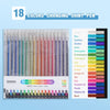 A set of 18 color changing shiny pens in various shades displayed next to a packaging box.