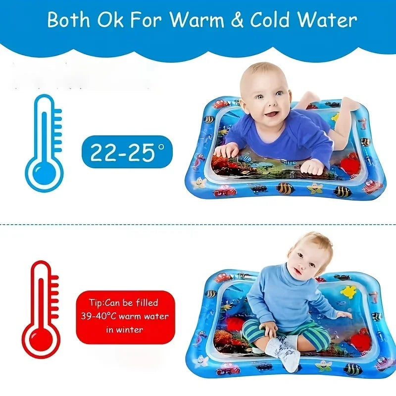Inflatable Tummy Time Water Play Mat with Floating Fish