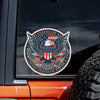 Patriotic American Eagle vinyl decal featuring the US flag and eagle design on a dark car window.
