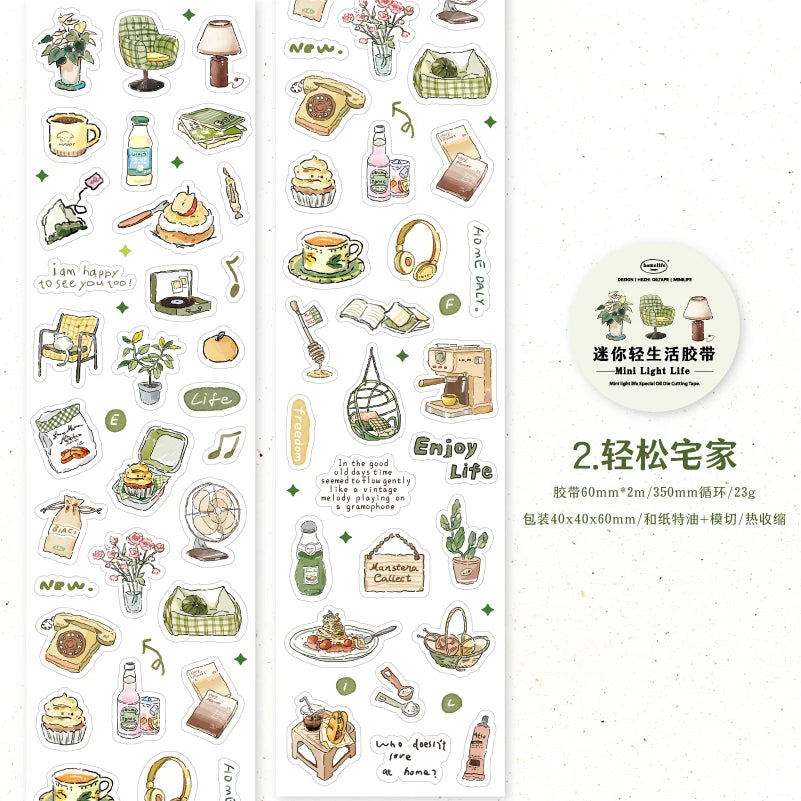 A set of decorative masking tape featuring various coffee and bakery themed illustrations.