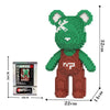 A green and brown Kawaii bear figure made of micro building blocks, measuring 32cm tall.