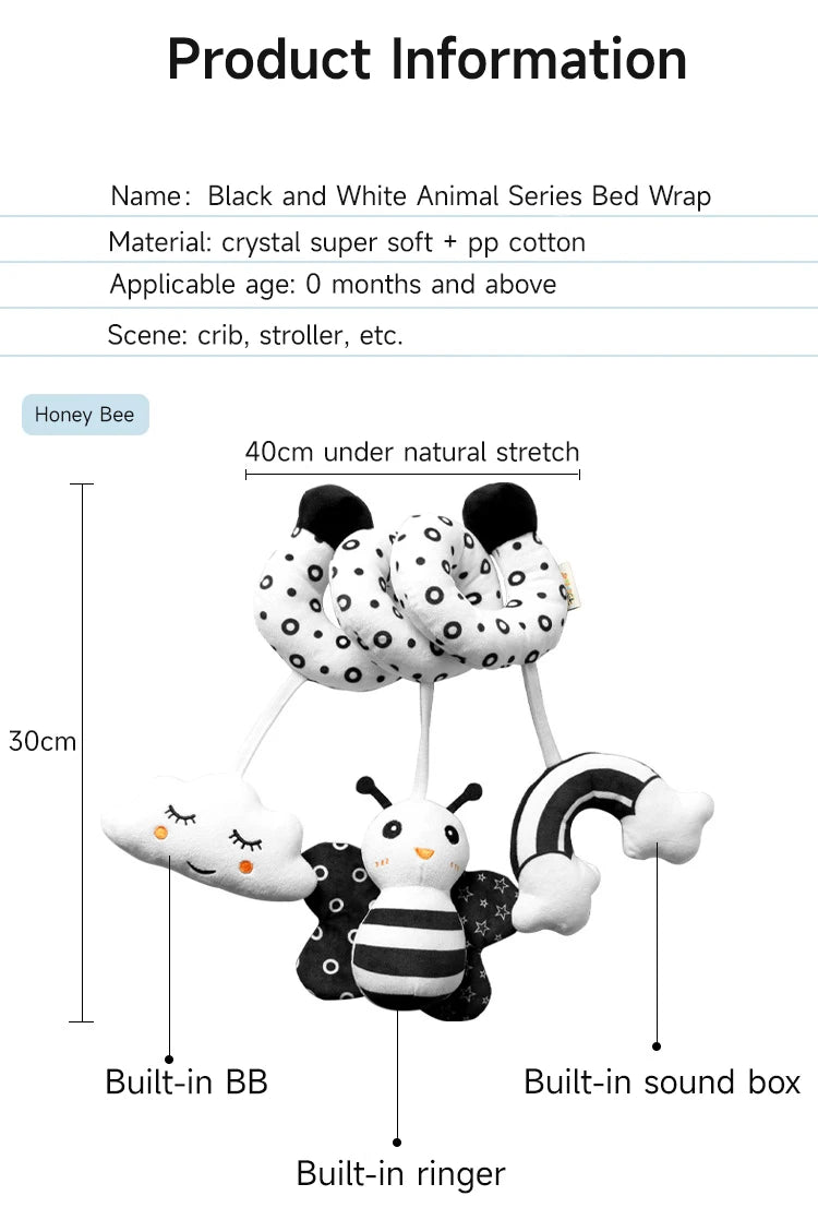 Black and White Animal Hanging Toys for Baby Car Seat and Stroller