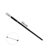 A long, slender metal magic wand with a silver tip and black handle.