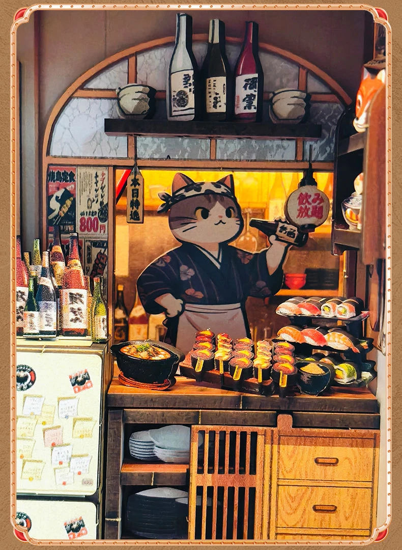 DIY Wooden Miniature Japanese Tavern Model Kit with LED Lighting