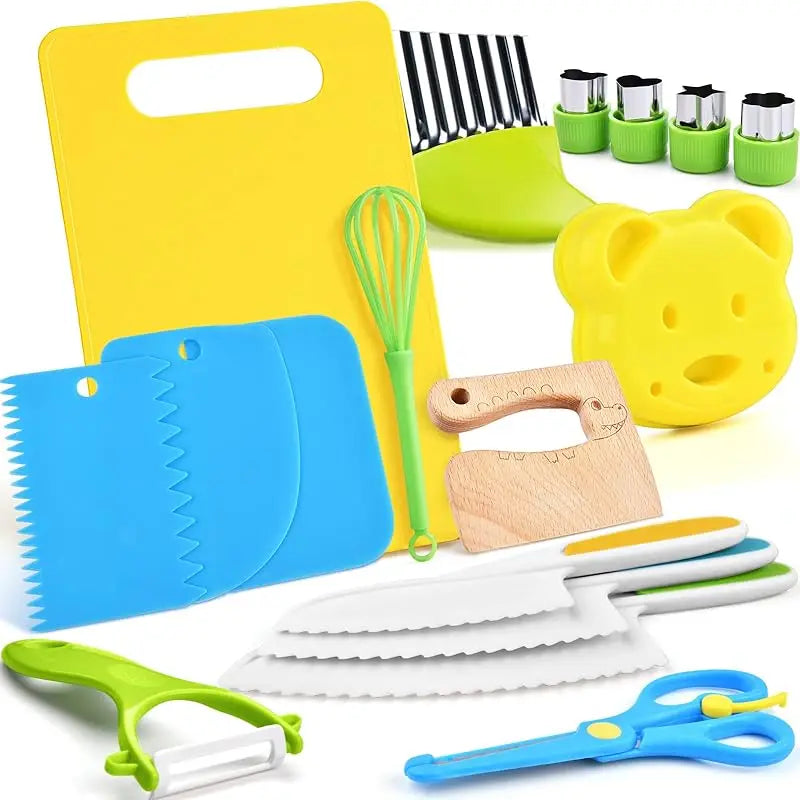 Kids Safe Cooking Set with Wooden Knife and Cutting Board
