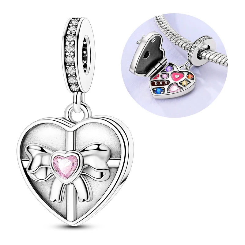 925 Sterling Silver Heart Charm Beads for Bracelets and Necklaces