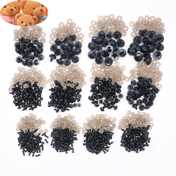 Yeux de sécurité en plastique noir avec rondelles pour travaux manuels et peluches