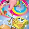 A cartoon illustration featuring SpongeBob SquarePants and a yellow, textured character.