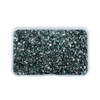 A clear plastic container filled with dark gray crushed glass stones for resin and craft projects.