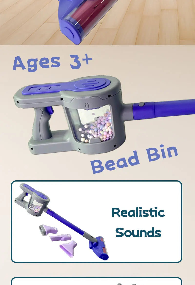 Battery-Powered Pretend Play Vacuum for Toddlers with Realistic Sounds and Spinning Brush