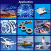 Application images showing electronics, batteries, motors, internal connections, UAVs, model ships, and model cars.