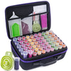 A black storage container for Diamond Art supplies featuring organizer trays and tools like pens and glitter.