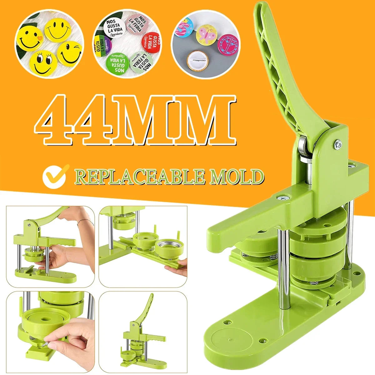 DIY Button Maker Machine Kit with Interchangeable Molds – 5 Sizes