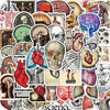 A collection of 50 retro scientific anatomy stickers featuring various human organs, bones, and brain structures.
