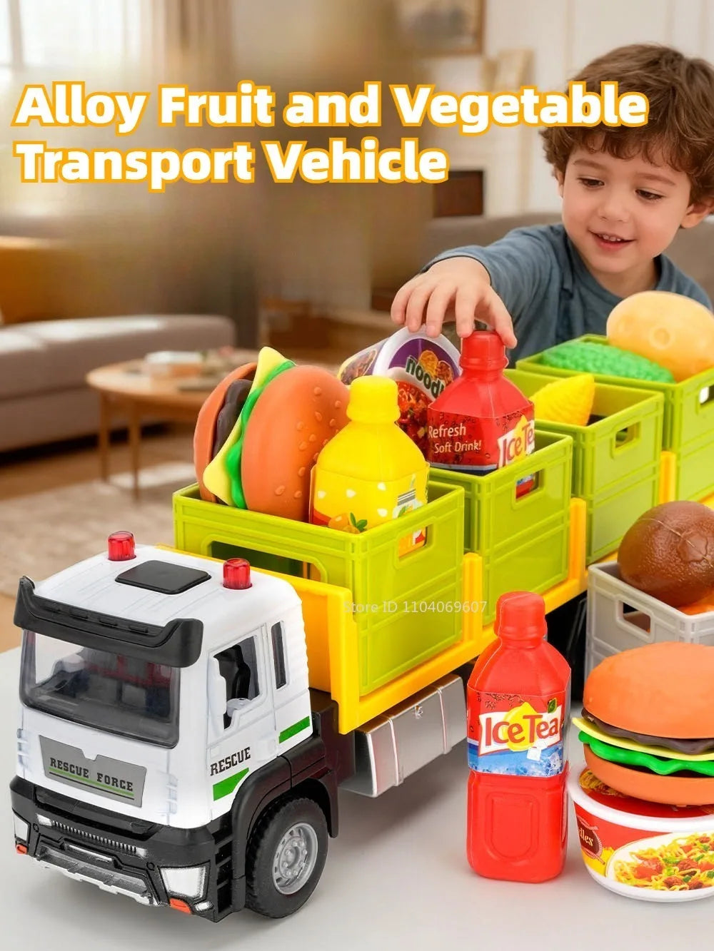 1:32 Scale Diecast Container Truck Toy – Fruit & Vegetable Transport Vehicle