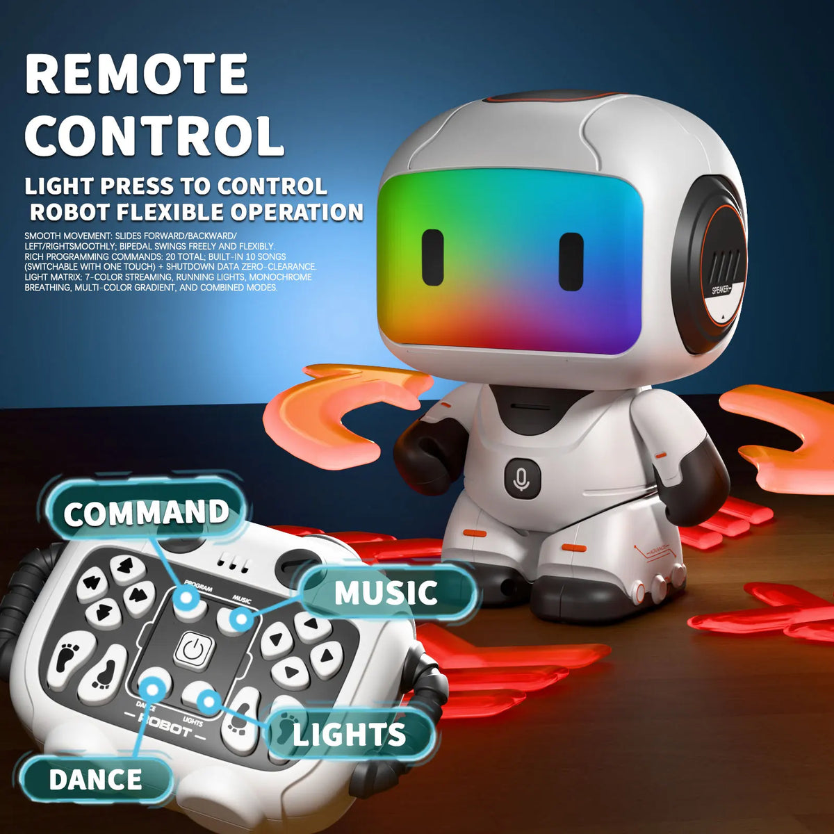 Interactive Remote Control Robot with Lights, Music & Recording