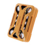 A close-up view of an orange metal magnetic fidget slider with multiple sliding components.