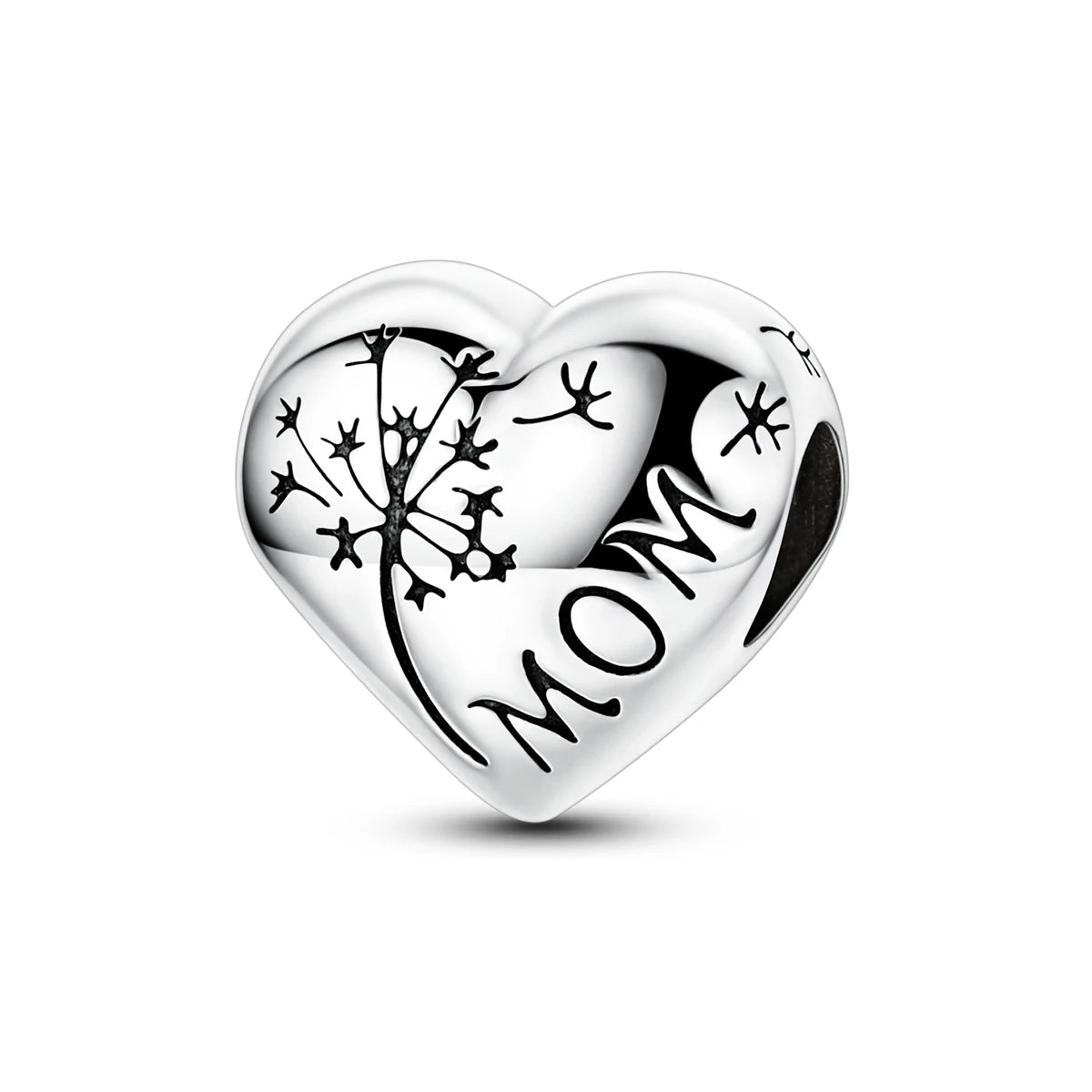 Silver-Plated Heart Charm Bead with Cubic Zirconia for Bracelets and DIY Jewelry