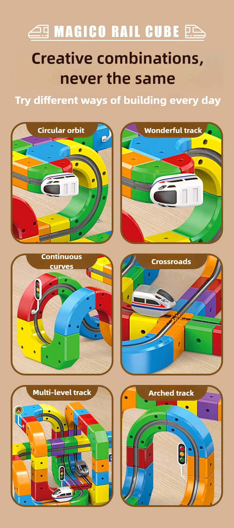Magnetic Building Block Train Set with Electric Track